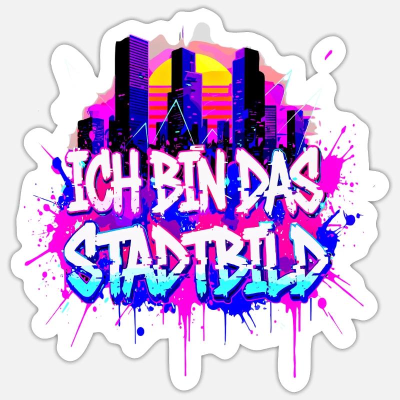 Synthwave Stadtbild - Ich Bin Das Stadtbild  - Sticker Größe S (10 x 10 cm) - Mattweiß