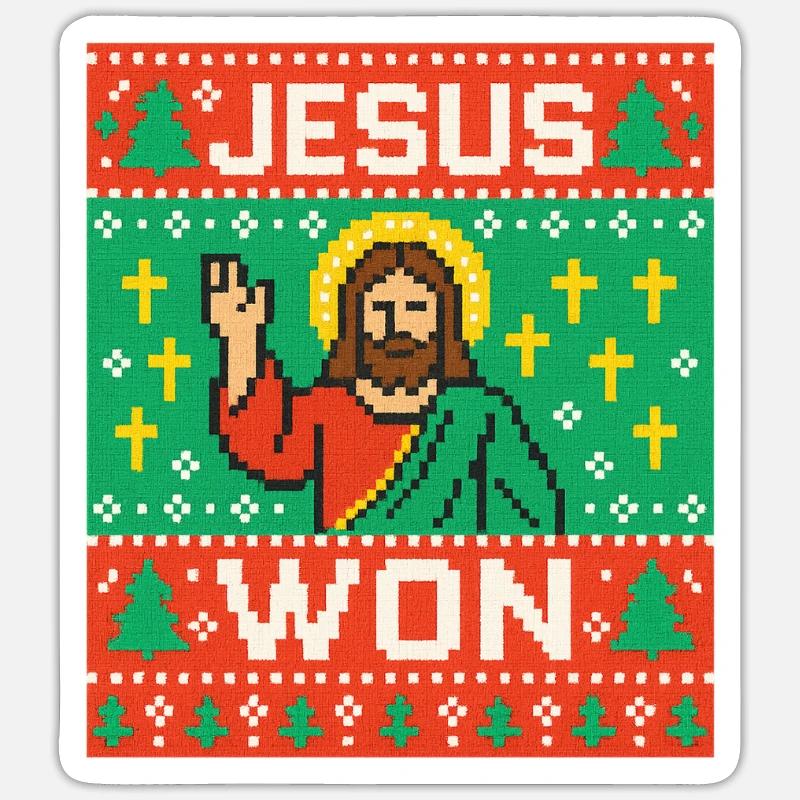 Jesus Won hässlicher Weihnachtspullover-Stil, christlich - Sticker Größe S (10 x 10 cm) - Mattweiß