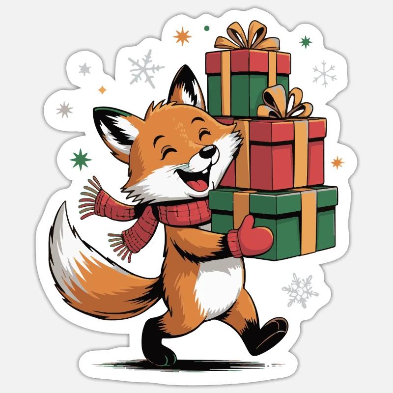 Fuchs mit Weihnachtsgeschenken - Sticker Größe S (10 x 10 cm) - Mattweiß