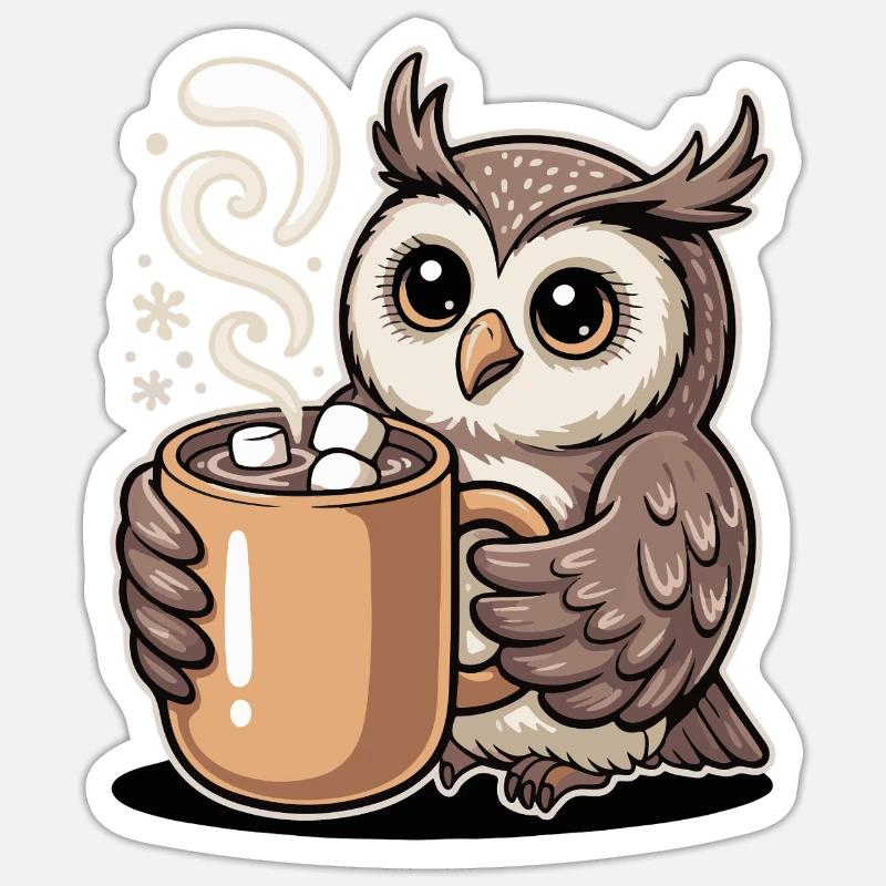 Cuddly owl with cocoa - Sticker size S (10 x 10 cm) - white matte