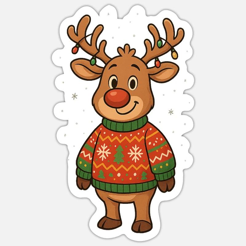 Winterhirsch im Weihnachtspullover Sticker Größe S (10 x 10 cm)