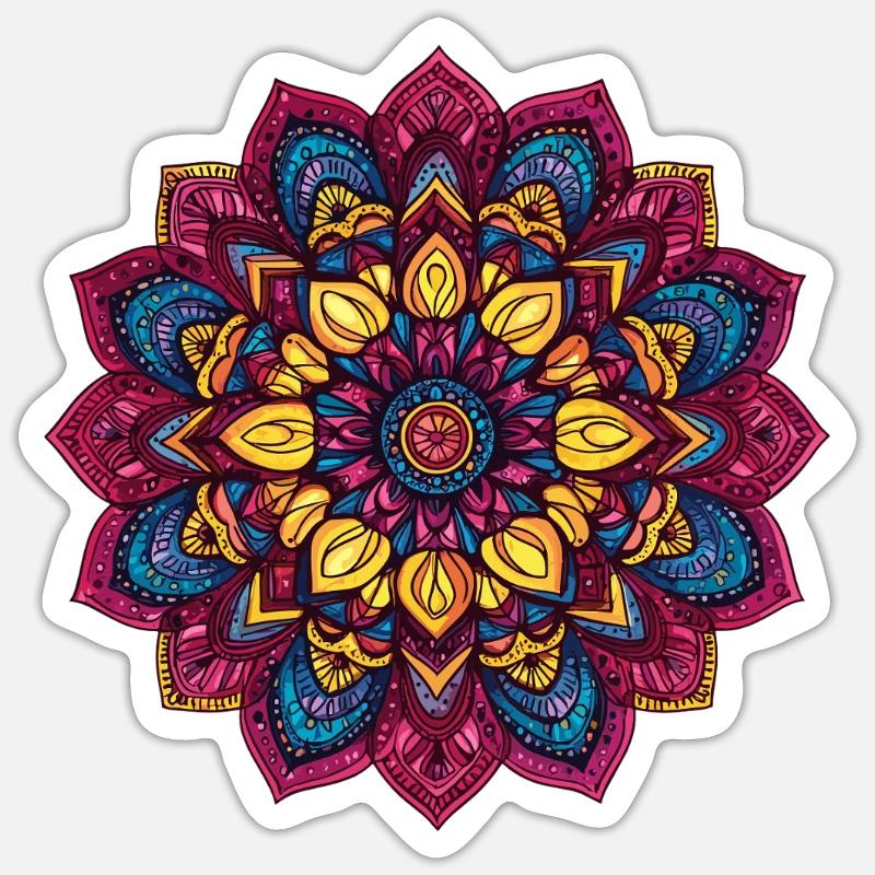 Bunter Mandala Blütenmuster - Sticker Größe S (10 x 10 cm) - Mattweiß