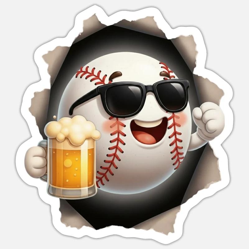 Baseball Spaß-Maske mit Bierglas - Sticker Größe S (10 x 10 cm) - Mattweiß