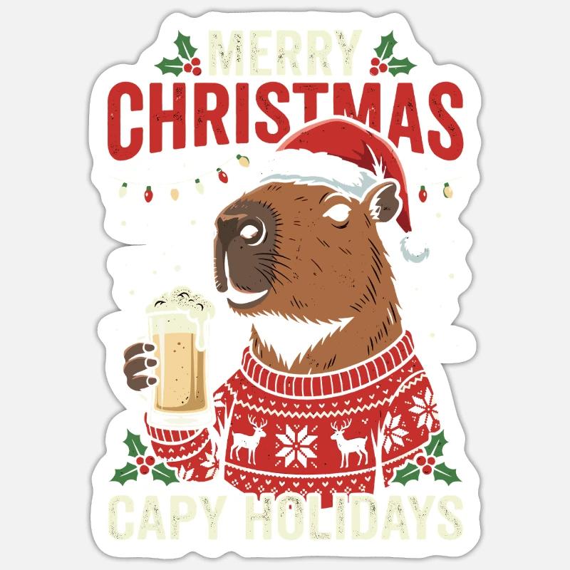 Capybaras Weihnachtsfest Pullover Sticker Größe S (10 x 10 cm)