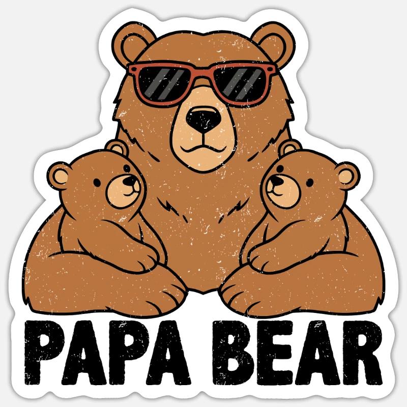 Papa Ours - Sticker taille S (10 x 10 cm) - blanc mat