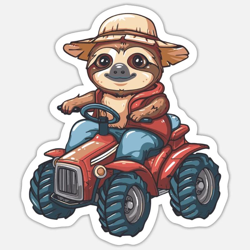 Faultier Traktor Farmer - Sticker Größe S (10 x 10 cm) - Mattweiß