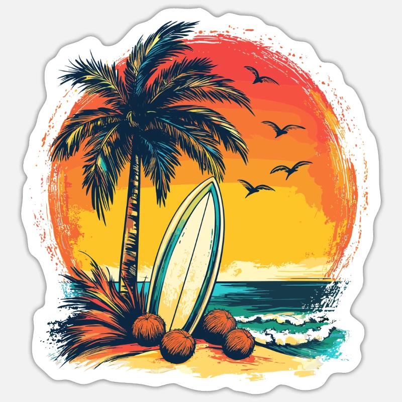 Sunset Palm Beach Surf - Sticker size S (10 x 10 cm) - white matte