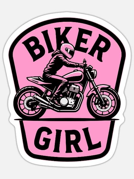 Biker Girl Motorcycle Pink - Sticker Größe S (10 x 10 cm) - Mattweiß