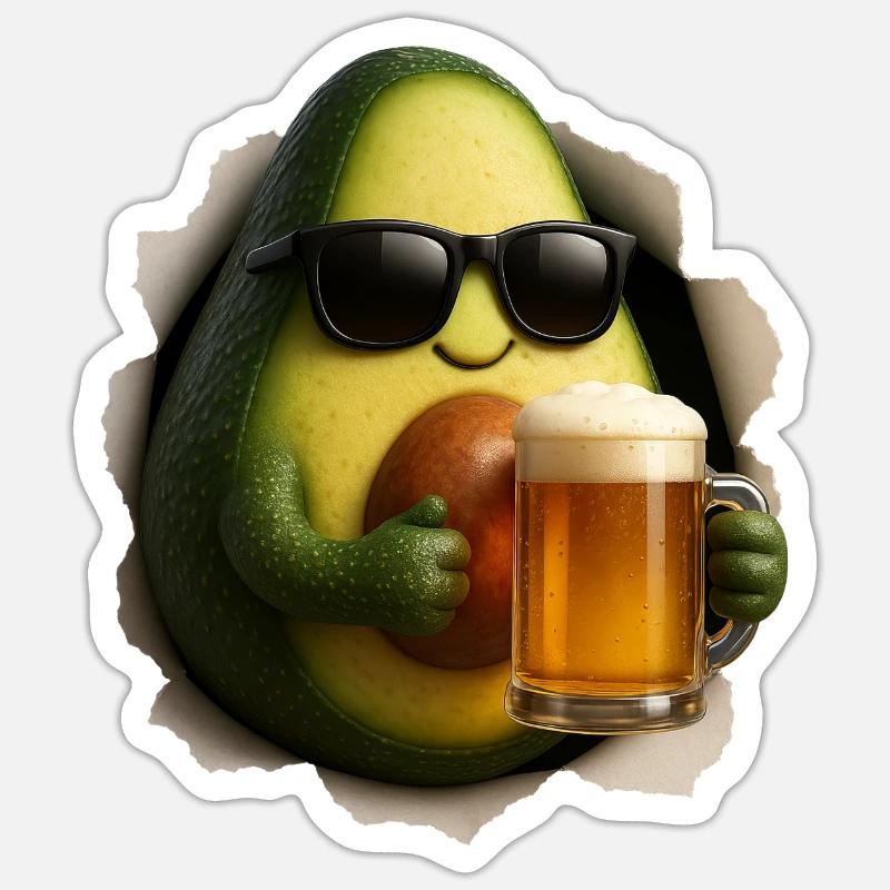 Avocado Bier - Sticker Größe S (10 x 10 cm) - Mattweiß