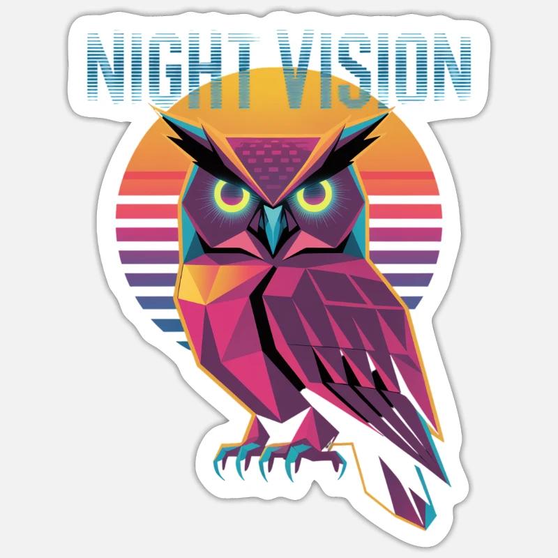 Night Vision Owl Retro Synthwave Sunset - Sticker size S (10 x 10 cm) - white matte