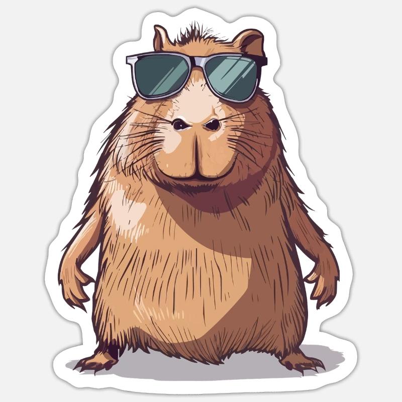 Lässiges Capybara mit Sonnenbrille Comic - Sticker Größe S (10 x 10 cm) - Mattweiß