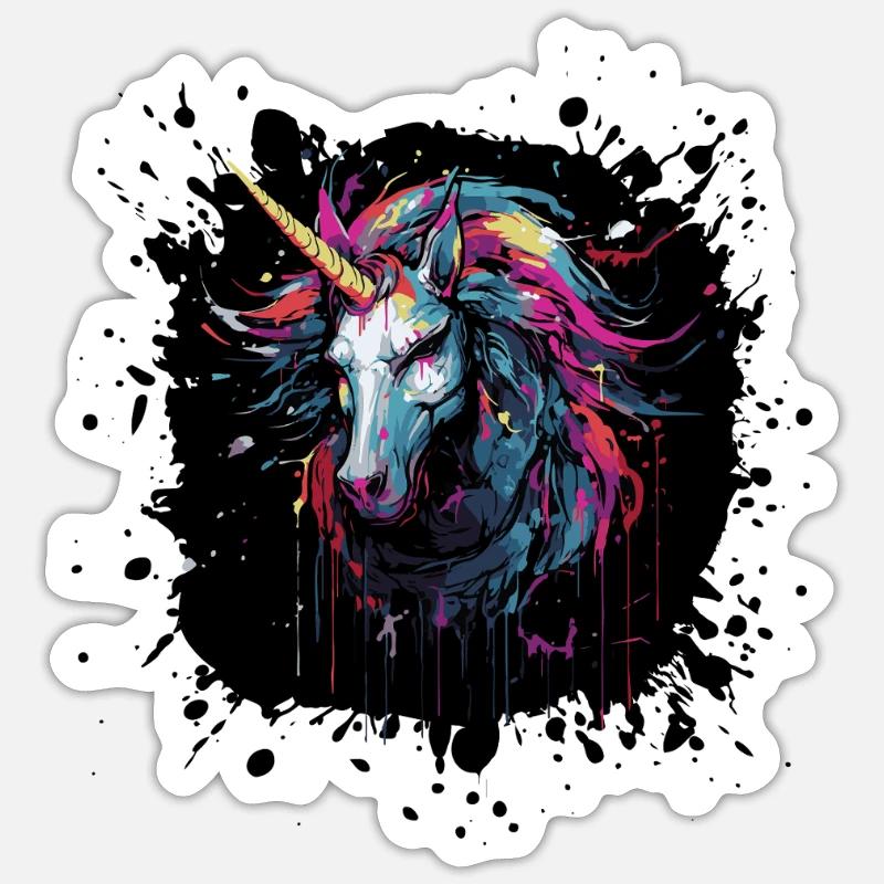 Art de licorne en éclaboussures de couleur Sticker taille S (10 x 10 cm)