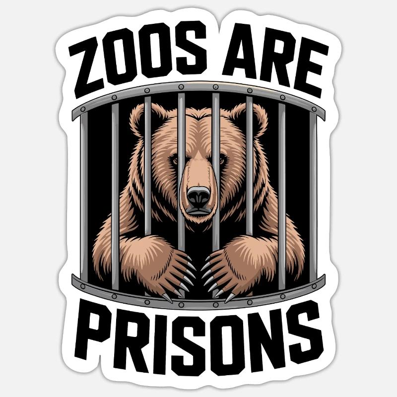 Bear behind bars motif - Sticker size S (10 x 10 cm) - white matte
