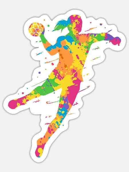 Handball Frauen bunt Handballspieler Handballerin - Sticker Größe S (10 x 10 cm) - Mattweiß