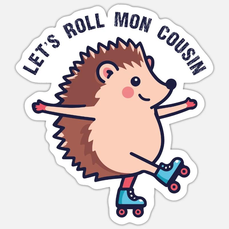 Hérisson Roller Party - Niglo let's roll cousin Sticker taille S (10 x 10 cm)