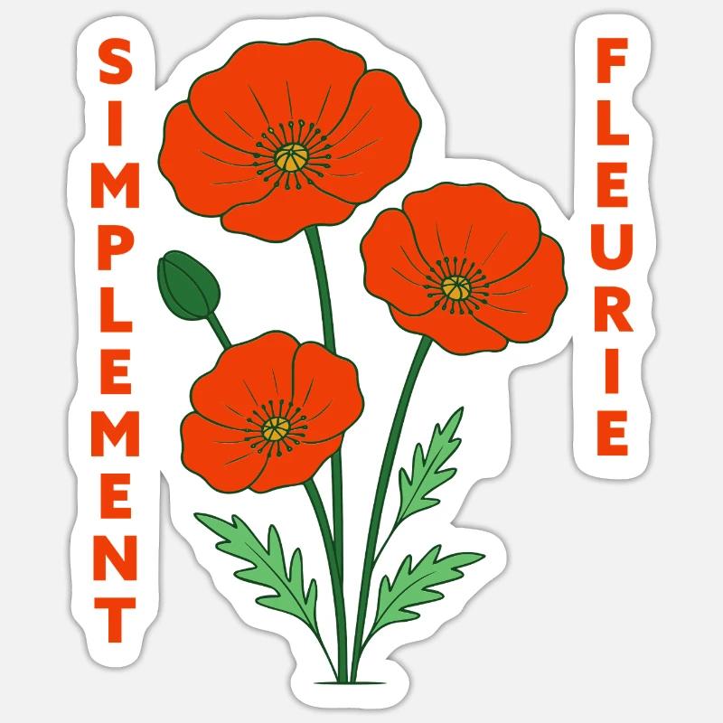 Simplement fleurie - Illustration florale rétro - Sticker taille S (10 x 10 cm) - blanc mat