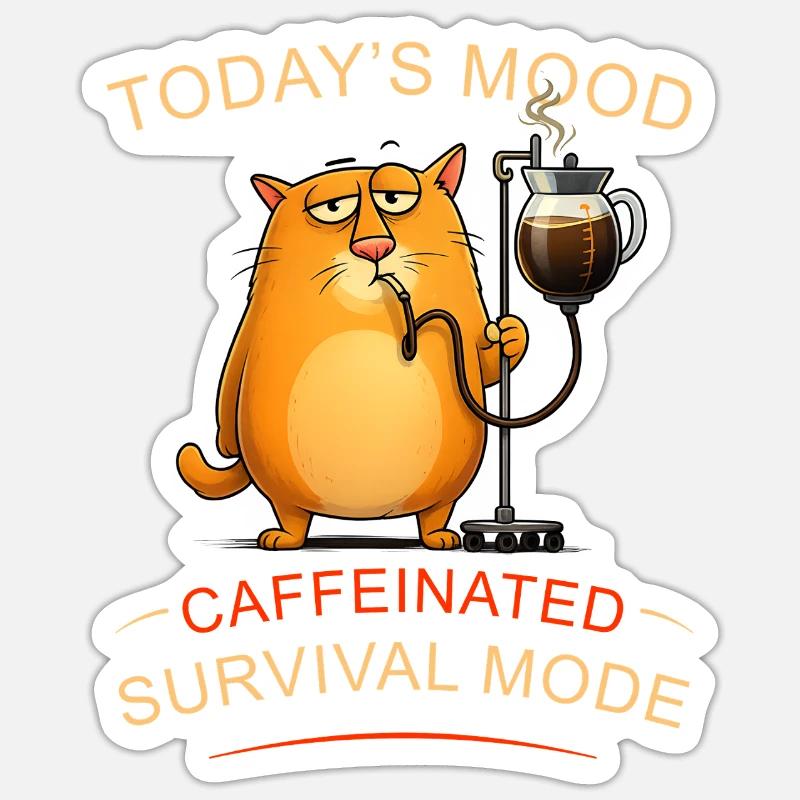 Kaffeekatze im Überlebensmodus - Sticker Größe S (10 x 10 cm) - Mattweiß
