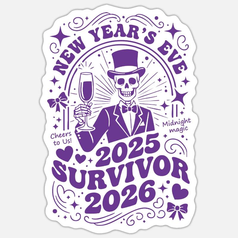 Silvester 2025 Überlebender 2026 Mitternachtsmagie - Sticker Größe S (10 x 10 cm) - Mattweiß