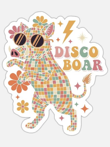 Techno Disco Wildschwein Discokugel Party Lustig - Sticker Größe S (10 x 10 cm) - Mattweiß