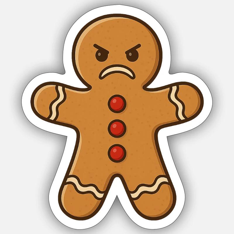 Wütender Lebkuchenmann mit Zimtdekor - Sticker Größe S (10 x 10 cm) - Mattweiß