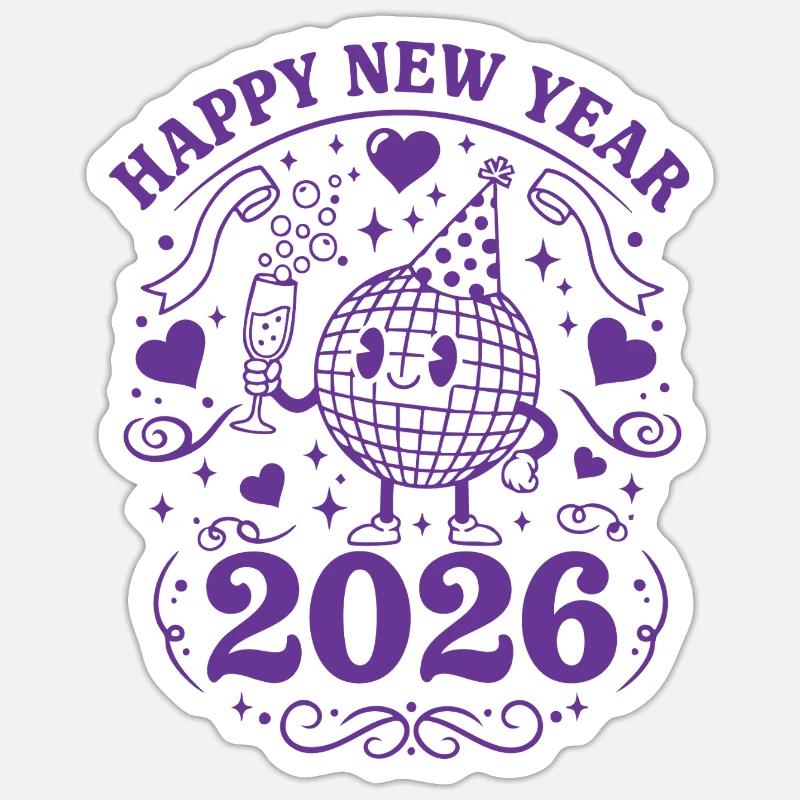 Joyeuse Année 2026 Célébration Globe Festive - Sticker taille S (10 x 10 cm) - blanc mat