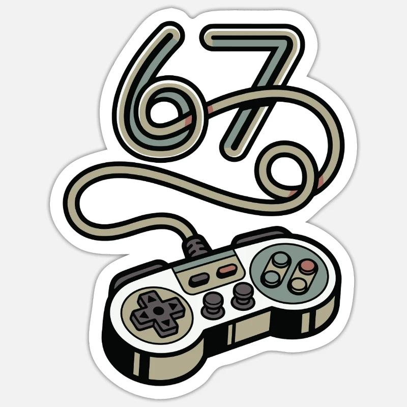 Retro Neon Controller Art 67 - Sticker Größe S (10 x 10 cm) - Mattweiß