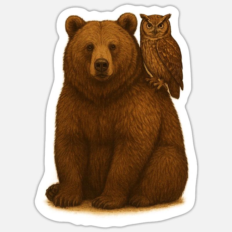 Bär und Eule - Sticker Größe S (10 x 10 cm) - Mattweiß
