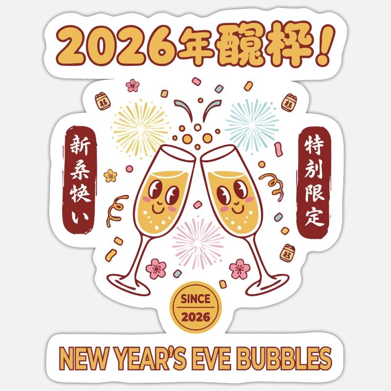 Silvester-Bubbles-Feier 2026 - Sticker Größe S (10 x 10 cm) - Mattweiß