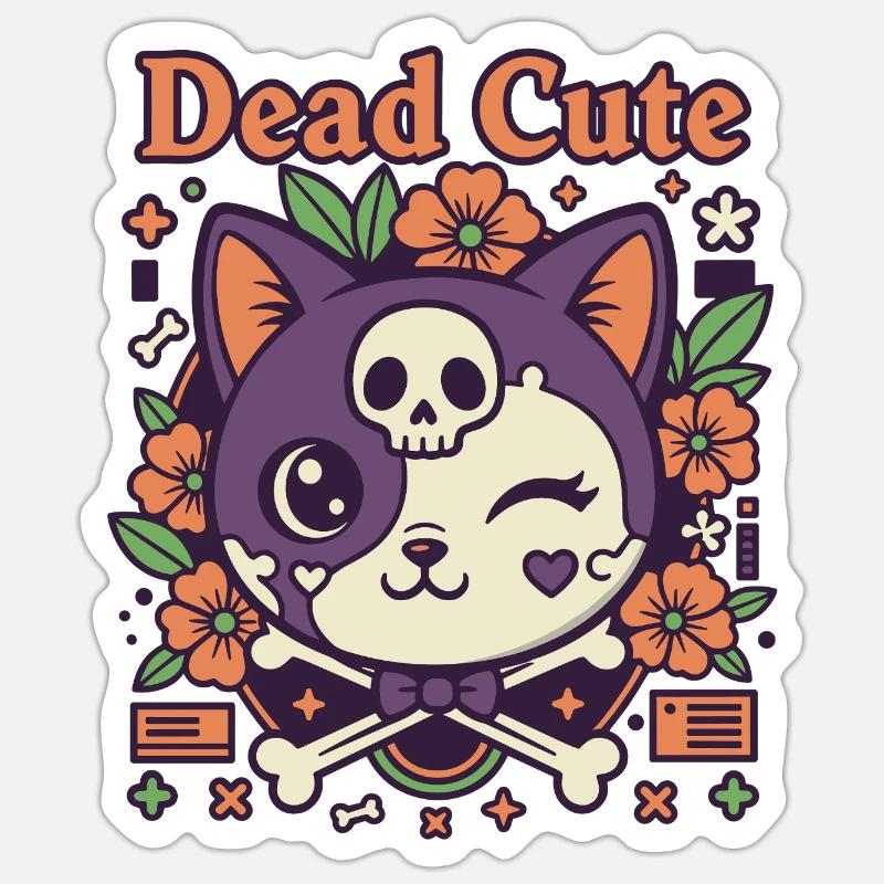 Dead Cute Katzenkult - Sticker Größe S (10 x 10 cm) - Mattweiß