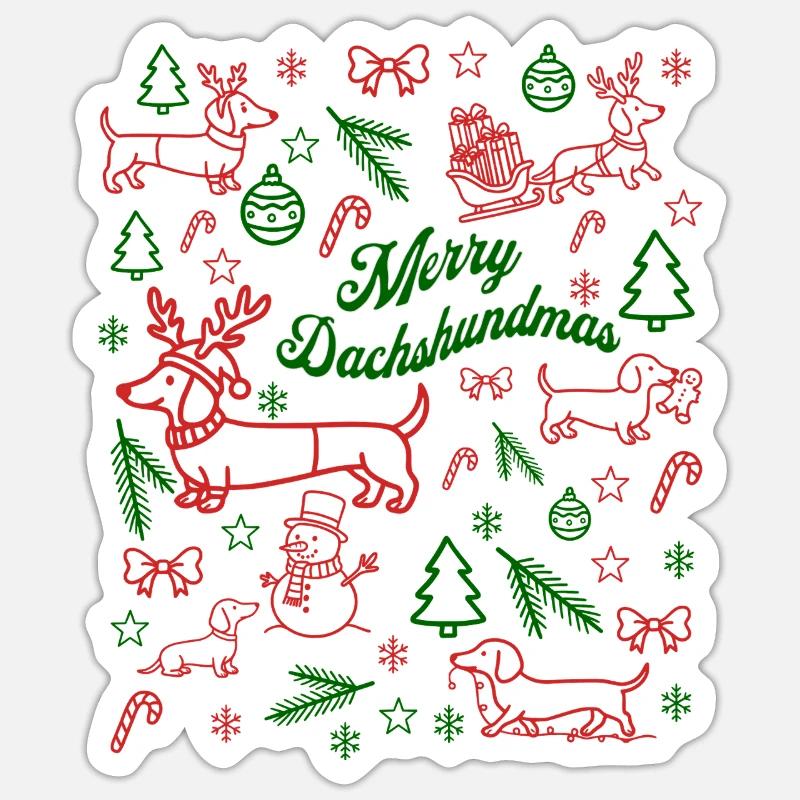Dachshund Christmas Pattern - Sticker size S (10 x 10 cm) - white matte