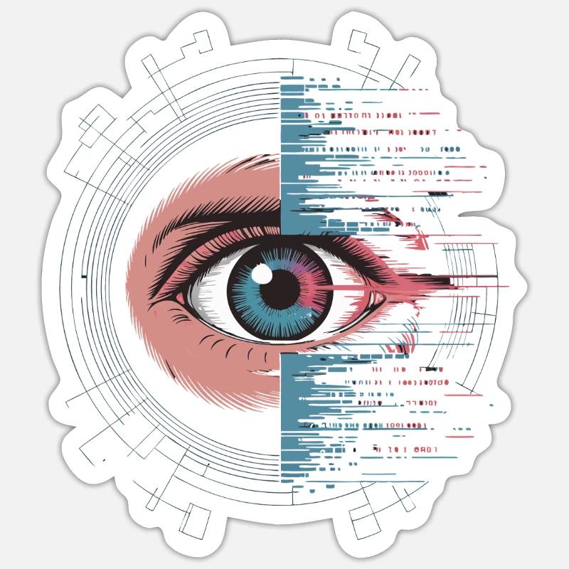 Futuristic eye with glitch effect - Sticker size S (10 x 10 cm) - white matte