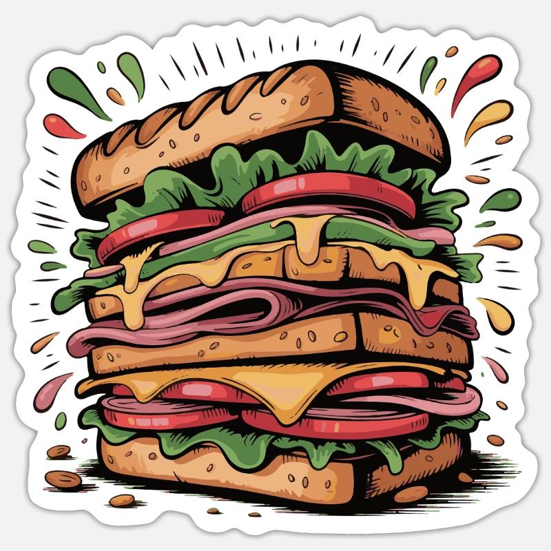 Burger Pop Art Explosion - Sticker Größe S (10 x 10 cm) - Mattweiß