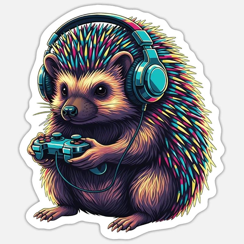 Igel Spiele Tier Videospiele Lustiger Igel - Sticker Größe S (10 x 10 cm) - Mattweiß