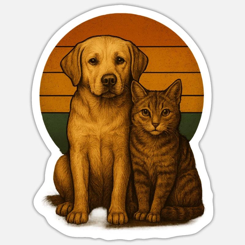 Labrador et chat - Sticker taille S (10 x 10 cm) - blanc mat