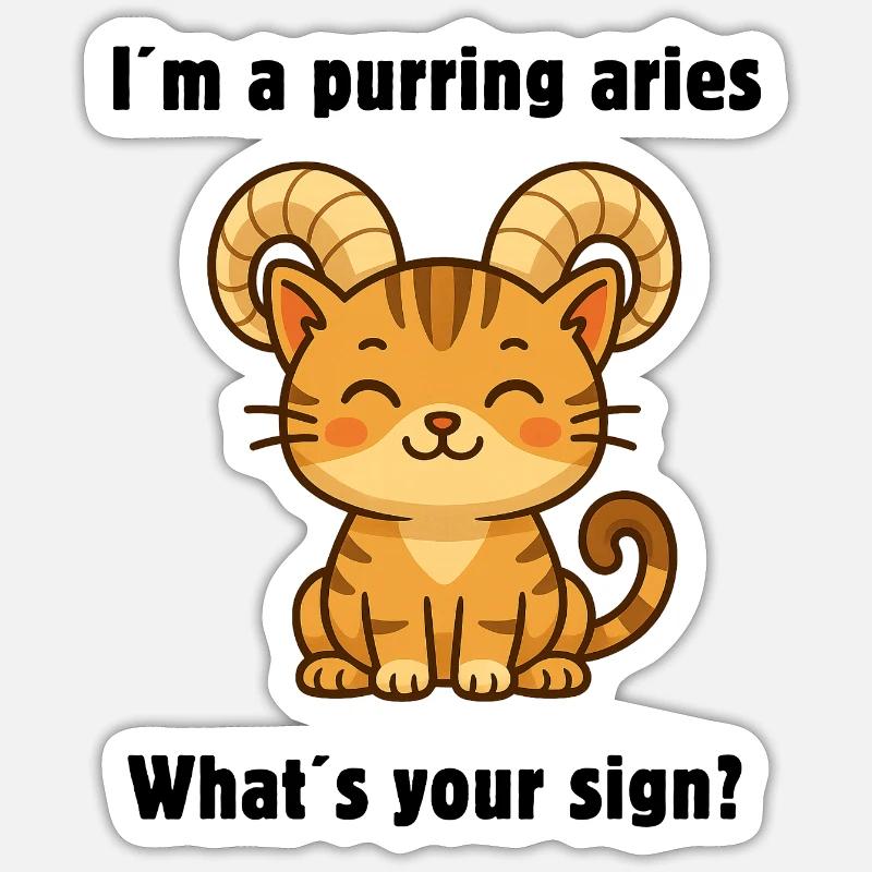 Süße Widder Katze – Starkes Sternzeichen Design - Sticker Größe S (10 x 10 cm) - Mattweiß