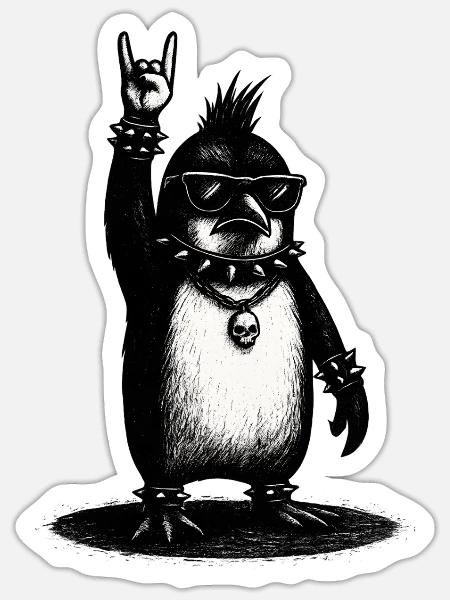 Rock Pinguin Mit Metal Handzeichen - Sticker Größe S (10 x 10 cm) - Mattweiß