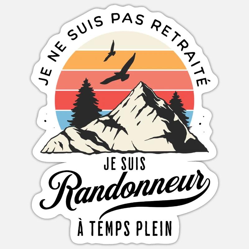 Randonneur Temps Plein Pas Retraité - Sticker taille S (10 x 10 cm) - blanc mat