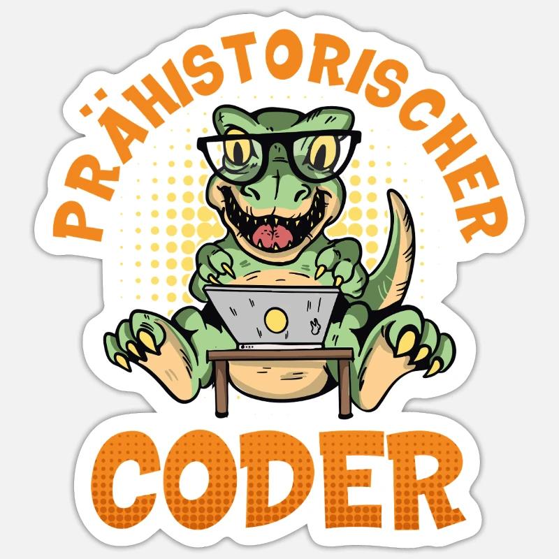 Coding PRÄHISTORISCHER CODER Lustiges - Sticker Größe S (10 x 10 cm) - Mattweiß