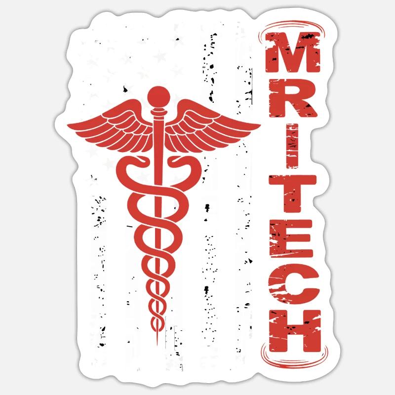 Red MedTech Caduceus Flag Sticker size S (10 x 10 cm)