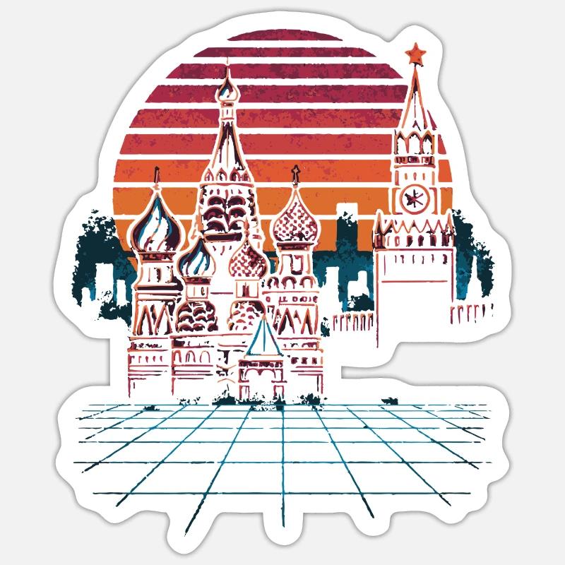 Néon Moscou Skyline Rétro - Sticker taille S (10 x 10 cm) - blanc mat