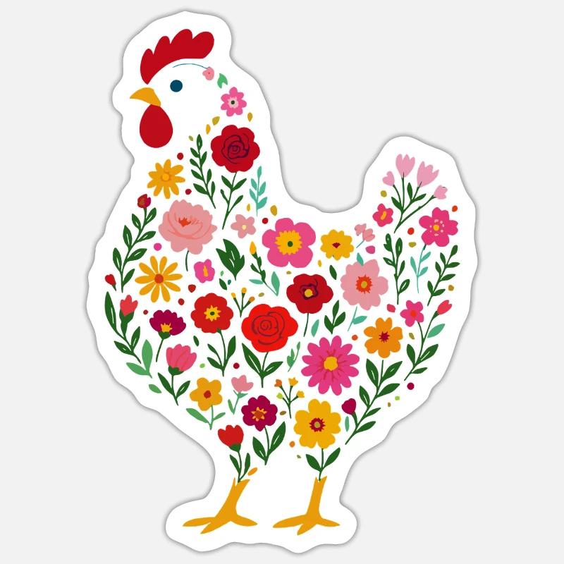 Fleurs de poulet poule poule - Sticker taille S (10 x 10 cm) - blanc mat