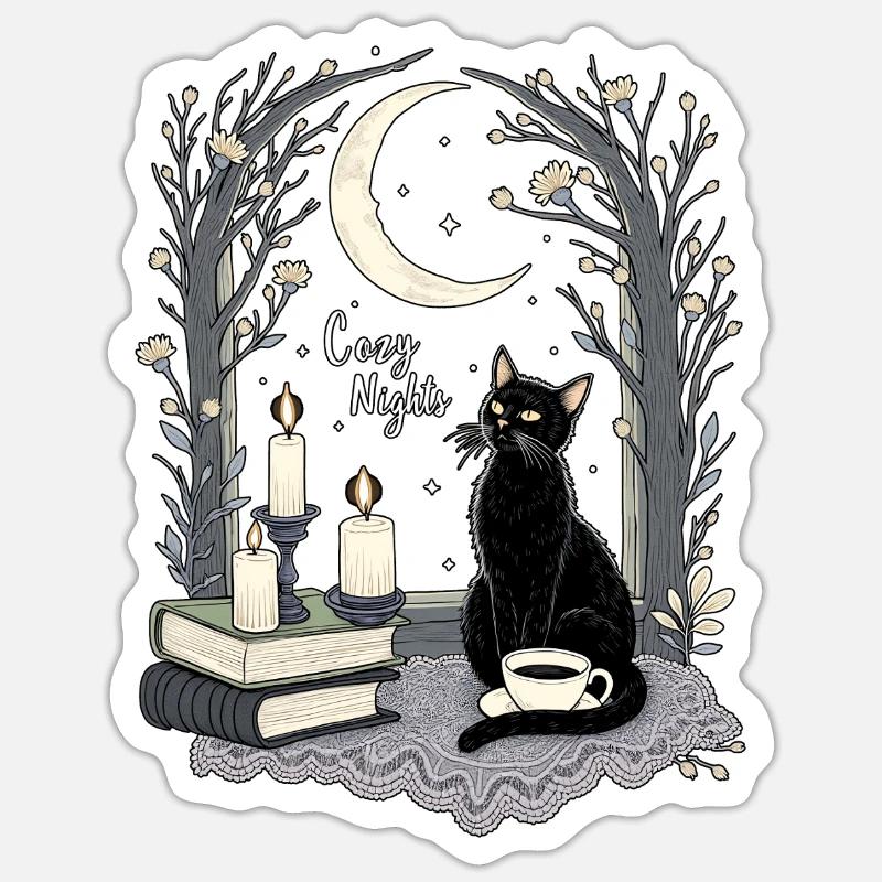 Nuits Douillettes Chat Gothique Douillet - Sticker taille S (10 x 10 cm) - blanc mat
