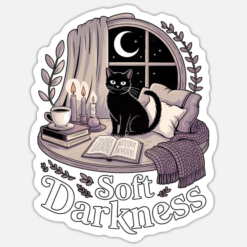 Douce Obscurité Chat gothique douillet - Sticker taille S (10 x 10 cm) - blanc mat