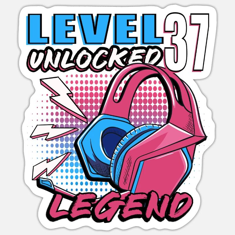 Level 37 Legend Neon Kopfhörer - Sticker Größe S (10 x 10 cm) - Mattweiß