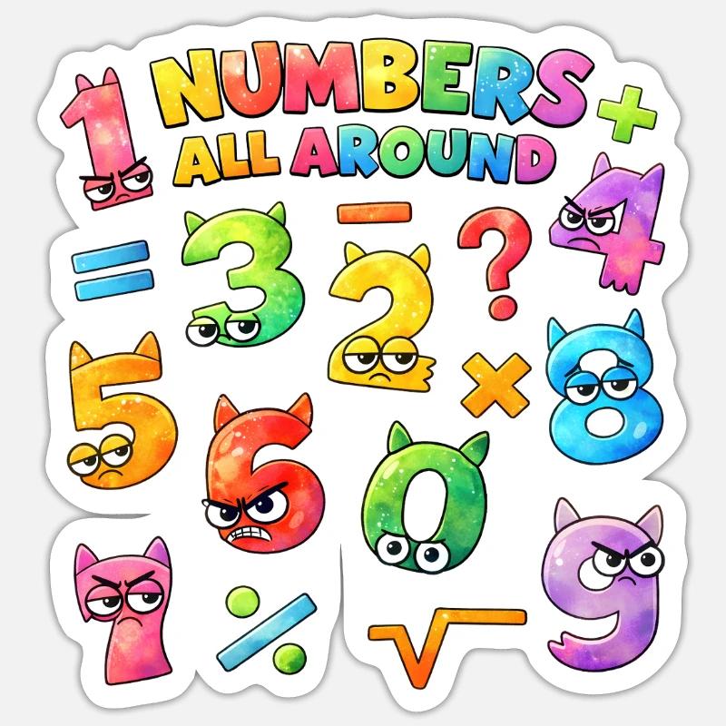 Rainbow Math Faces & Numbers Sticker size S (10 x 10 cm)