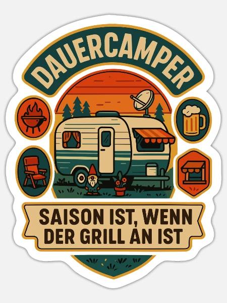 dauercamper grill spruch camping, geschenkidee - Sticker Größe S (10 x 10 cm) - Mattweiß