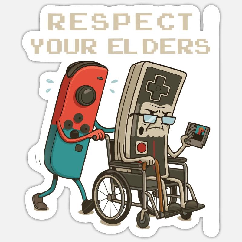 Respect Your Elders Funny Retro Gaming Controller Sticker size S (10 x 10 cm)
