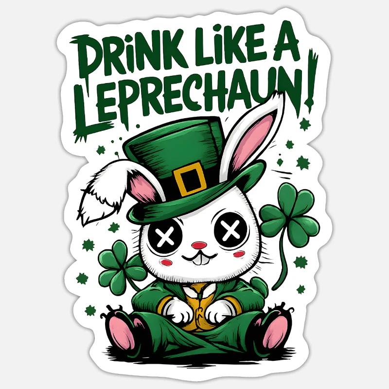 Drinking Bunny Leprechaun St. Patrick's Day - Sticker size S (10 x 10 cm) - white matte