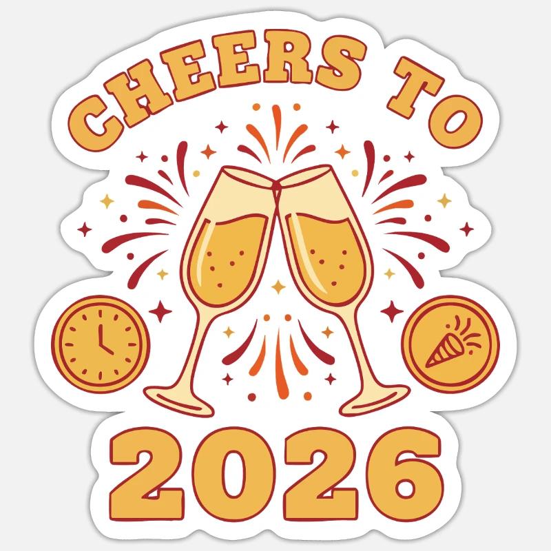Prost auf die Neujahrsfeier 2026 - Sticker Größe S (10 x 10 cm) - Mattweiß