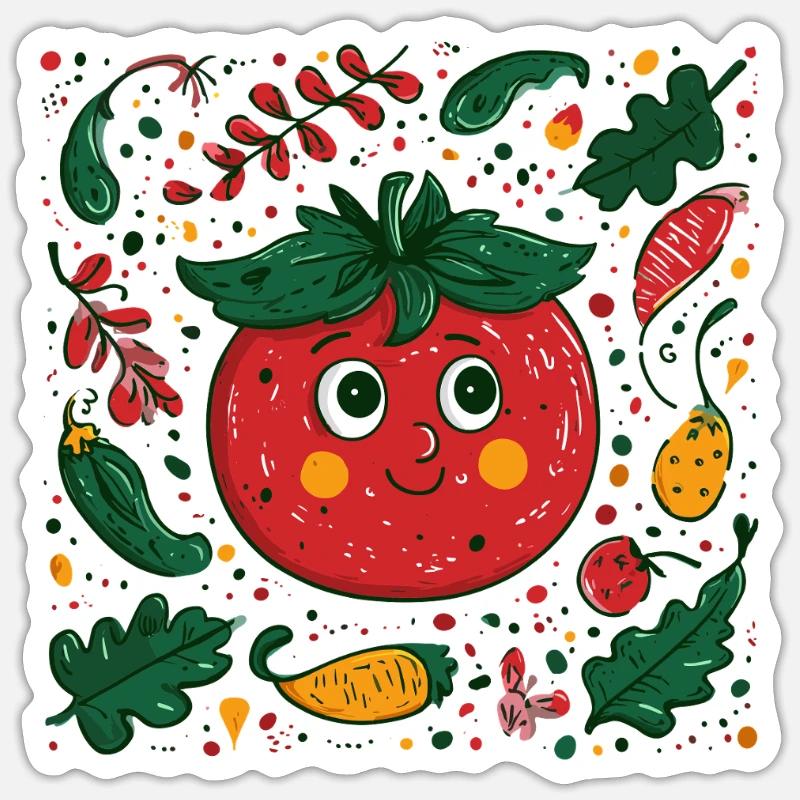 Tomate joyeuse dans la conception de jardin Sticker taille S (10 x 10 cm)